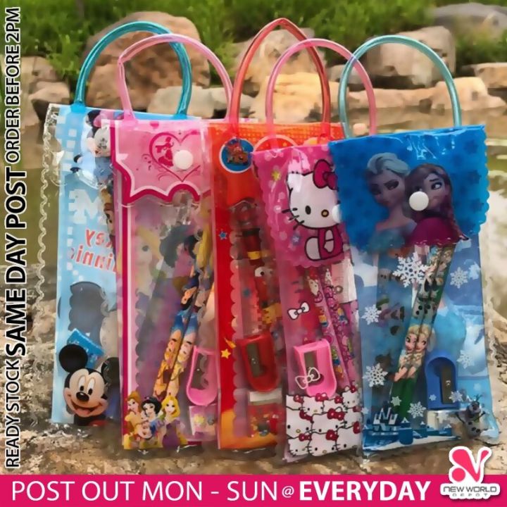 《 𝟲 𝗜𝗡 𝟭 》Portable Kids Party Bag With Stationery Set Cartoon Stationary Goodies Bag Set Alat tulis Budak Sekolah 文具套装