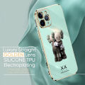(Free Lanyard) Luxury 6D Plating Case for Realme C15 Phone Cases Hug Cartoon Bear Side Print Soft Silicone Square Back Cover. 