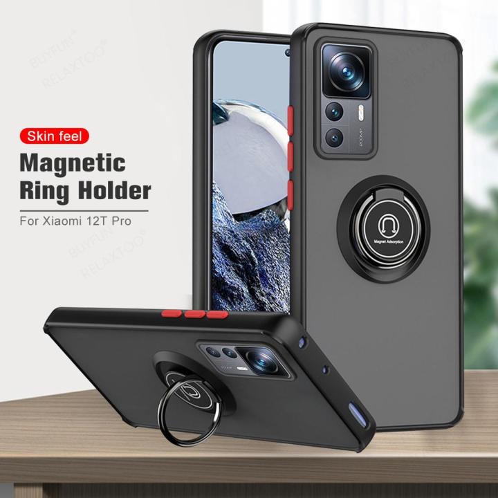Relaxtoo For Xiaomi 12T and 12T Pro High Quality Back Cover Case Exrra Protection For Camera Lens Rubber Back cover Case Stylish Design Case For Xiaomi12T 12TPro Car Magnetic Holder Matte Armor Case