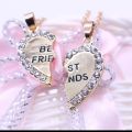 2piece set best friend bff broken  heard with unicorn pattern necklace. 