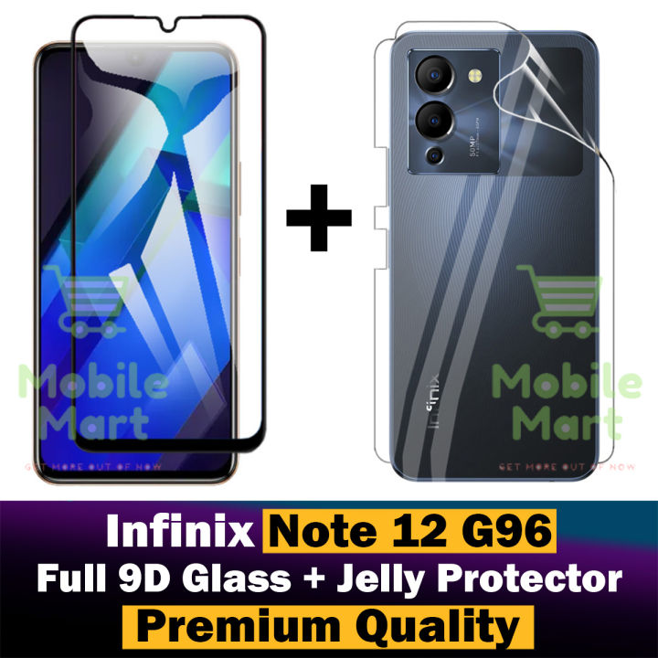 Infinix Note 12 G96 Tempered Glass HD 9D Curved Glass Protector Edge To Edge Full Glue + Back Hydrogel Soft Film jell Protector Sheet For Infinix Note 12 G96
