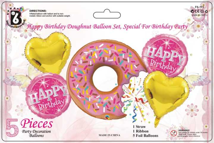DONUT THEME FOIL BALLOON SET PACK OF 5 DONUT FOIL BALLOONS