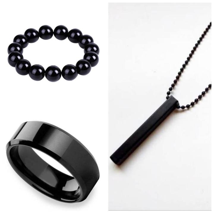 Adil Ashraf Traders Combo Pack of 3 Black Stick Bar Locket, Black Challa & Black Bracelet For Men & Women