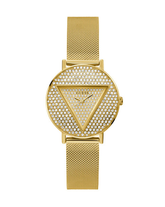 Guess Vanity Diamonds Silver Dial Gold Steel Strap Watch for Women - W1030L2