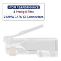 Staggered EZ RJ45 Cat6 / Cat5e Pass Through Connector - 8P8C Gold Plated Passthrough. 