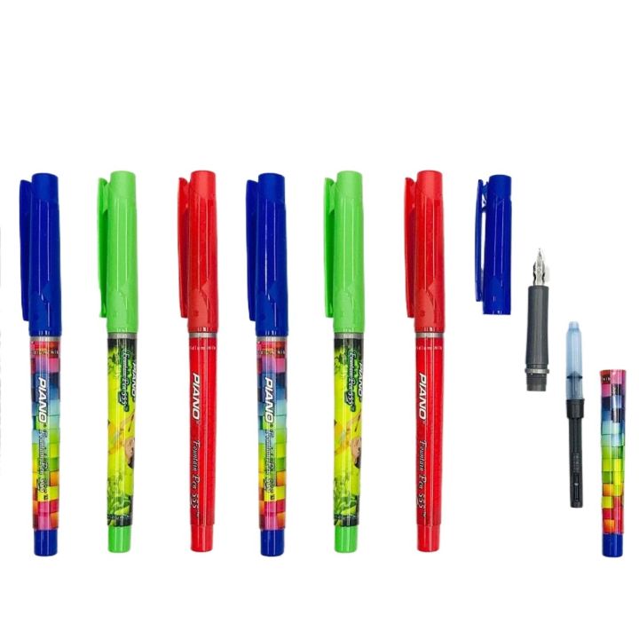 PIANO Fountain Pen 555 - Easy Grip, Iridium Nib, Large ink Storage - Pack of 6 Fountain Pens
