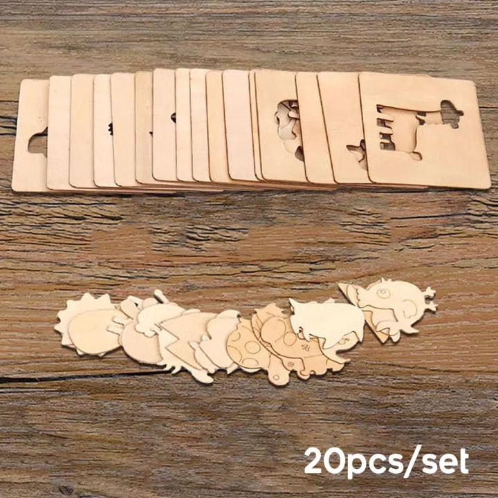 SF 20pcs Montessori Toys Wooden Kids Drawing Toys DIY Painting Template Stencils Coloring Puzzle Learning Educational Toys for Children Gift