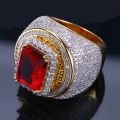 18k Gold Plated Cz Iced Out Cubic Zirconia Men's Ruby Ring For Men/. 