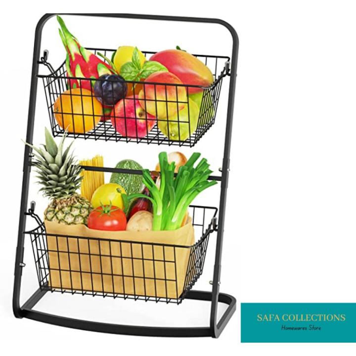 Kitchen Organizer Fruit And Vegetable Basket 2 Tier Rack--In Black Colour