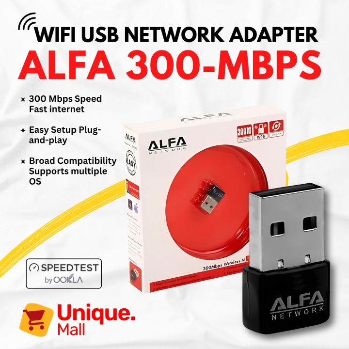Alfa USB Wifi Adapter 300Mpbs - Strong Signal Quality Wireless Wifi Adapter Dongle Receiver Network LAN Card PC 300 Mbps Network Card / Gaming By Unique Mall