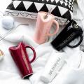 Ceramic Drinking Mug with Straw Hole & Handle, Heart Shape Opening, and Stainless Steel Straw Milkshake Cup Couples Water Cup 450 ML. 