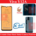 Vivo Y12A Ceramic Matte 9D Antishock Screen Protector And Carbon Fiber Matte Back Skin With Camera Lens Glass Combo. 