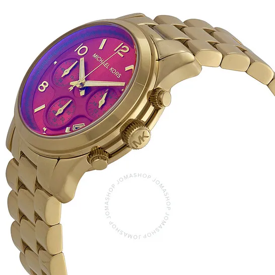 Michael Kors Runway Chronograph Iridescent Pink Dial Gold-tone