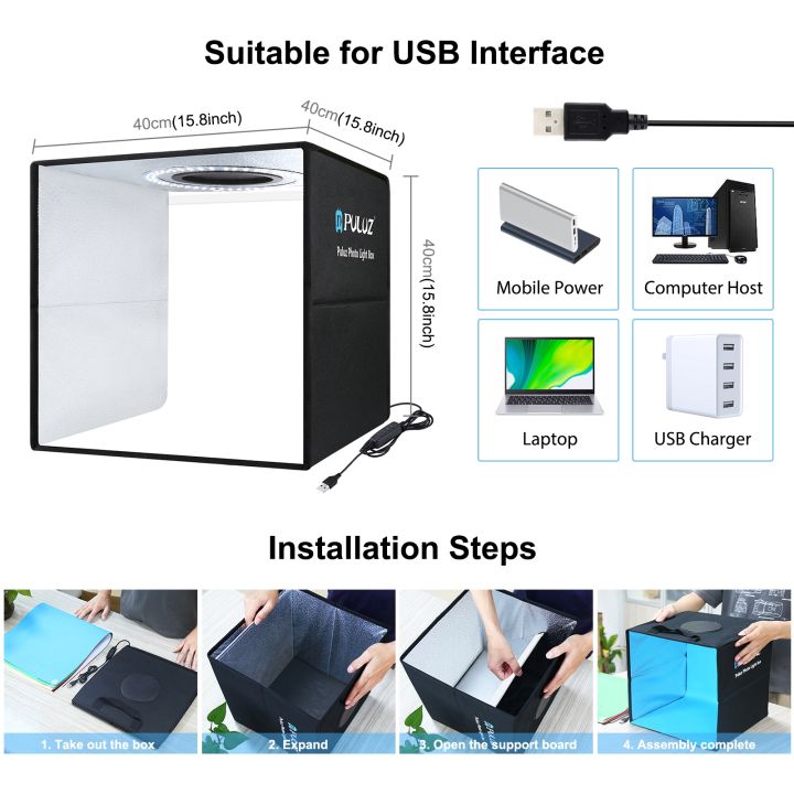 PULUZ%20Photo%20Studio%20Product%20Photography%20Box%20White%20&%20Warm%20Light%20Box%20Lighting%20Studio%20Shooting%20Tent%20Box%20Kit%20with%2012%20Colors%20Backdrops%2040cm%20x%2040cm%20x%2040cm%20(40cm/15.7"Inches)%20-%20Image%208