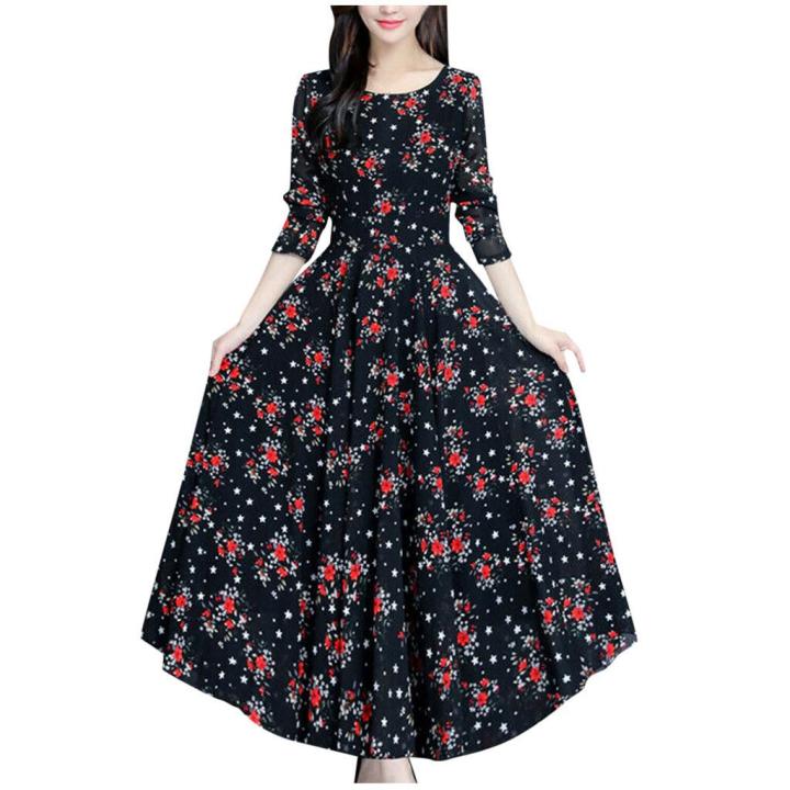 Women%20Floral%20Beach%20Dress%20Long%20Sleeve%20Casual%20Party%20Vintage%20Boho%20Maxi%20Dress%20Comfortable%20Versatile%20Dress%20-%20Image%203