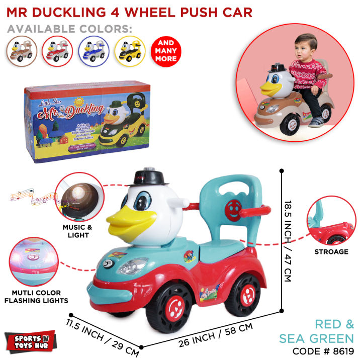 Mr Duckling Push Car For Little Boys & Girls, Ride On Car For Toddlers, Flash Light & Melody Music Horn, Under Seat Storage can be used as Baby Walker, Littler Star Cartoon Donald Duck Outdoor Ride-On 4 wheels buggy car.