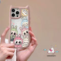 Trendy Cartoon Pop Mart Labubu Fun Doodle Case Compatible for IPhone 16 14 12 15 13 11 Pro Max 11 14 16 12 15 Pro Transparent Luxury Bracelet Cute Cat Ear 2 in 1 Acrylic Soft Case. 