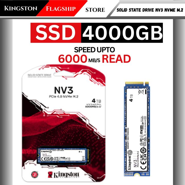 Kingston M.2 SSD NVMe 500/1000/2000/4000 GB - NV3 PCIe SSD - 3 Years Warranty