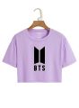 BTS Print Crop Top – Soft Fabric, Short Sleeve, Casual T-Shirt. 