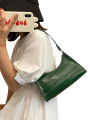 Women Retro Baguette Bag Tote Bag, Crocodile Shoulder Handbag Purses with Zipper Closure. 