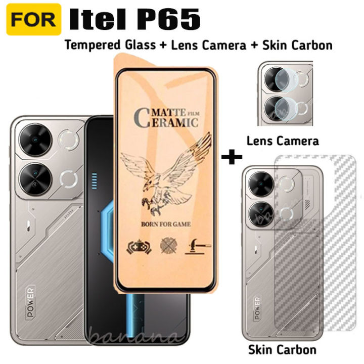 Itel P65 Ceramic Frosted Soft Film itel P 65 P55 Screen Protector 3 in 1 Camera Lens Protector