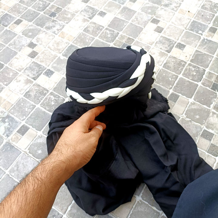Pakistani Balochi Sindhi  Black Turban Pagri Meer Style Topi Pugri Traditional Wear Bhugti