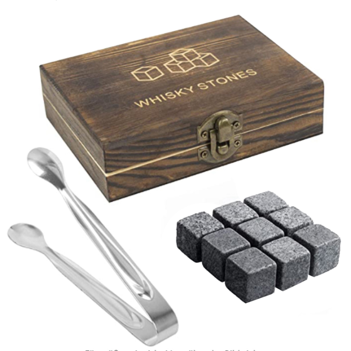 STONES Frozen Ice Stone Rocks Set 9 with Wooden Box Reusable Cooling Ice Cubes