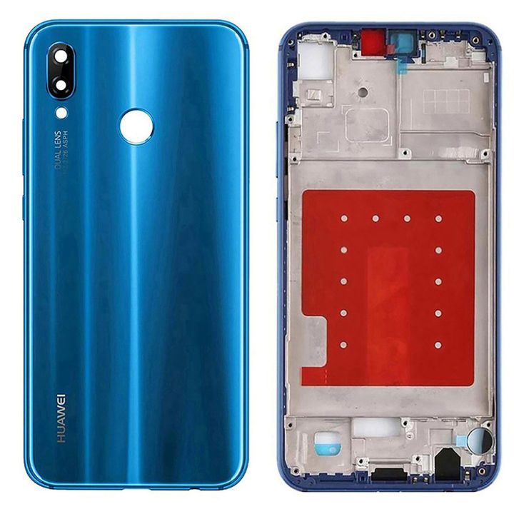 Huawei P20 Lite Middle Frame Housing with Power Volume Buttons & Camera Lens Complete Body Casing Replacement P20 Lite - Blue - High Class Material