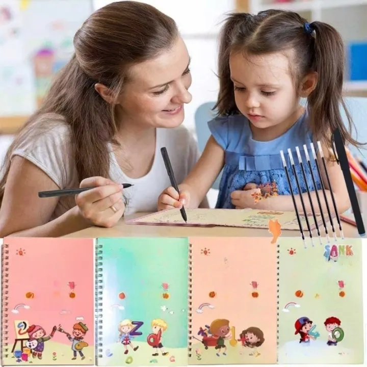 Sank Magic Practice Copybook – 4 Books with Magic Pen & 10 Ink Refills ...