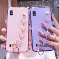 For Samsung Galaxy A10 Phone Cover + 3D Love Heart Wristband Fashion Ultra Thin Shiny Plating Bumper Soft TPU Silicone Shockproof Protective Case Back Cover. 