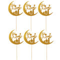 6pcs Eid Mubarak Cupcake Toppers Moon Mosque Pattern Cake Topper Ramadan Decoration party supplies. 