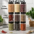 Pack of 6 / 12 Airtight Kitchen Storage Containers 350ml - Leakproof Masala Jar Set - Stackable Plastic Spice Box & Pantry Organizer + Free Spoons. 