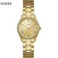 Guess Greenwich Gold Dial Gold Stainless Steel Watch For Women-W0985L2. 