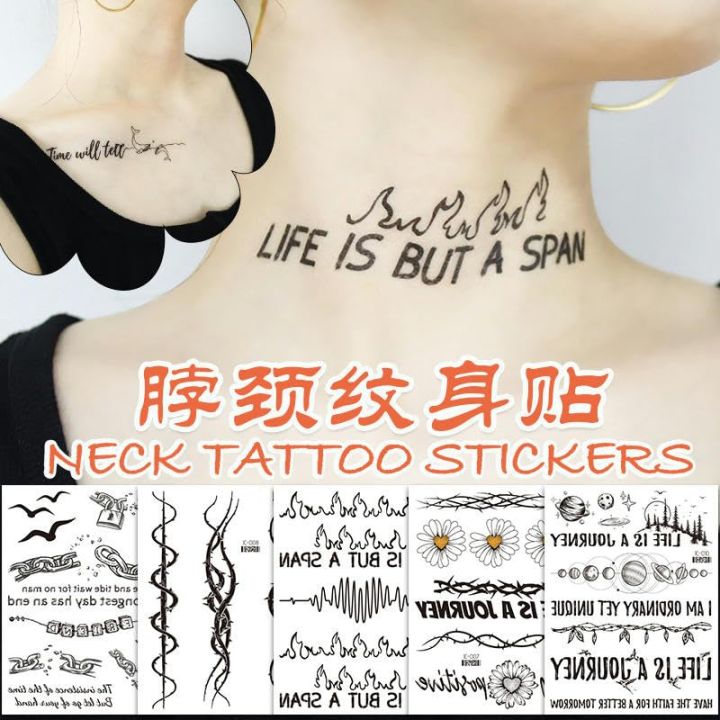 Black Neck Tattoo Stickers, Waterproof, Durable, English Totem ...