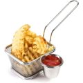 Techmanistan Stainless Steel Mini Chip Fryer Basket with Sauce Cup, Stainless Steel Mini Fry Basket French Fries Holder, Fried Food Table Serving Basket. 