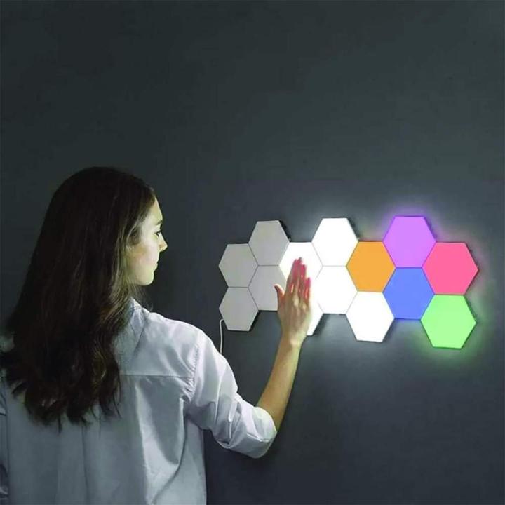 Quantum Light Hexagonal RGB Colors Wall Light Touch Sensitive Modular Light DIY Quantum Lights Creative Geometry Assembly LED Night Light for Home Decor (6 Pack)