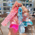 Quicksand into the oil rainbow pony keychain liquid starfish drifting bottle delicate girl pendant car accessories charm. 