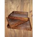 Serving Tray with Handles Set of 3-Large, Medium and Small Tray for Food, Kitchen, Party, Home Décor, Butler or Ottoman Wood Serving Tray Set High Quality Strong Wood. 