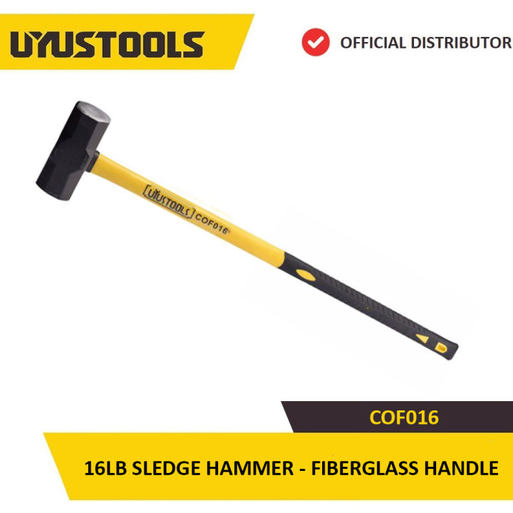 Heavy Duty 16LB Sledge Hammer With Heat Treated Polished Black Head and 300mm Fiber Glass Handle - UYUSTOOLS COF016