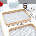 Antique Wooden Rattan Pattern Serving Tray Set. 