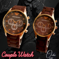 COUPLE WATCH EMPORIO ARMANI RUBBER CHAIN & PUSH BUTTON LOCK DECENT LOOKS (with free normal box).. 