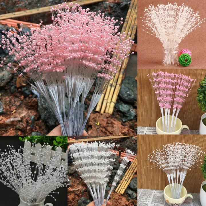 10pcs 4mm Bunch String Artificial Pearl Sticks Bridal Bouquets Beaded Handmade Flower Stem Beads Wedding Party Decor DIY Craft