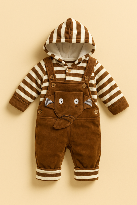 Premium Velvet Heavy Winter Romper for Baby Boys | Warm Hooded Dungaree ...