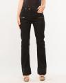 Black Bell-bottom Flared Jeans w/Embellished Hem for Women. 