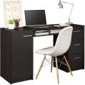 Modern Office Desk with Storage Drawers , Study Desk for Home Office, Simple Style PC Table with 3 Drawers, 1 Door and 1 Storage Shelf (White/Black). 