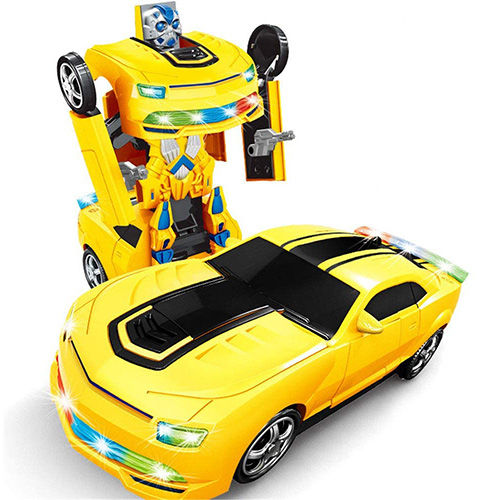 Battery Operated Automatic Robot Transform Car Toy with Light and Sound for Kids Rechargeable 360°Rotating Race Car Toys for Kids