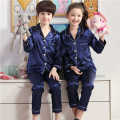 CUSTOMIZED Pure Satin Silk Twins nightwear night suit night dress pajamas night for kids baby girl (Navy Blue). 