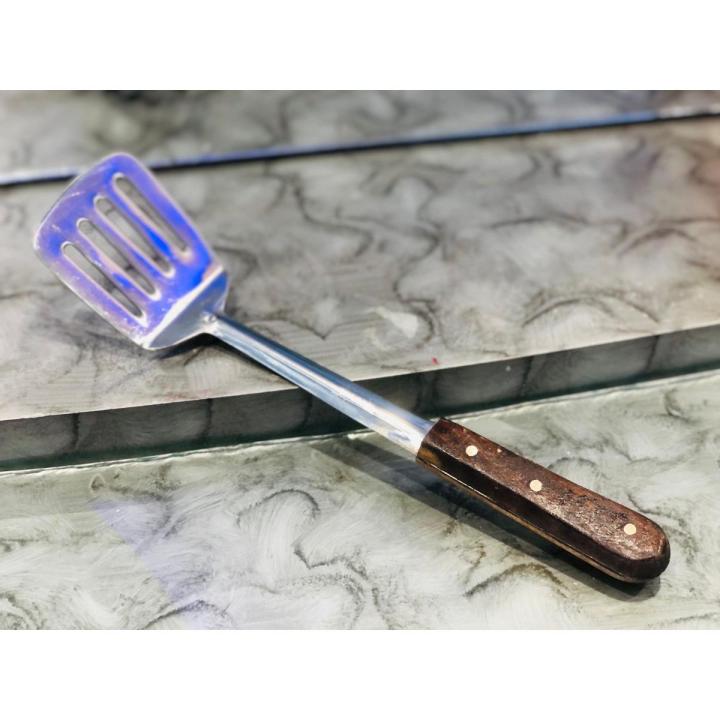 Spoon - Serving Spoon - Spatula - Palta - Frying Spoon - Stainless Steel Rice Palta with Wooden Handle (11 inches size)