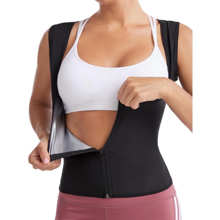 2023 Lady Body Shaper 3-Row Hook Fitness Sauna Vest Women Hot Slimming Suit Weight Loss Sweat Tank Tops Waist Trainer Zip Shirt