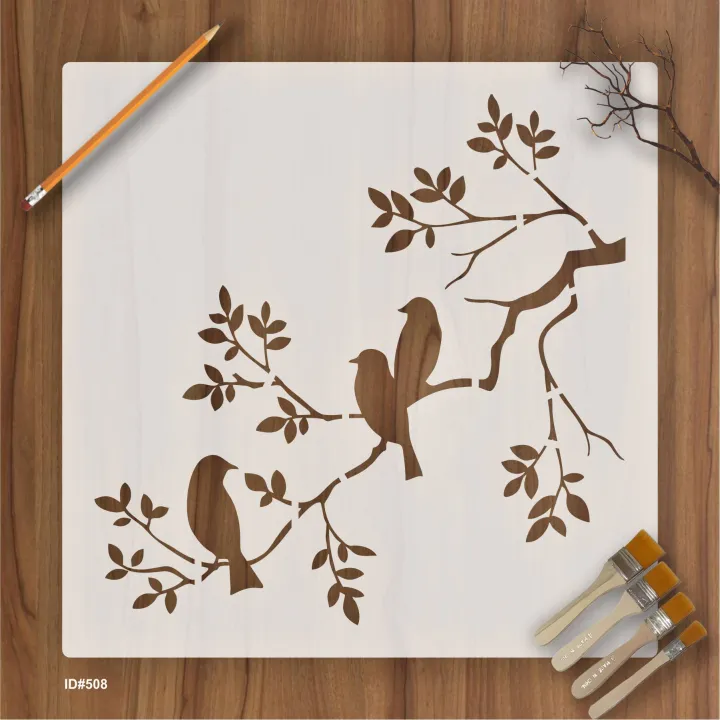 Birds%20On%20A%20Branch%20Wall%20Stencil%20Used%20for%20Wall,%20Wood,%20Fabrics%20Decoration%20Card%20Template%20Id%20508%20-%20Image%202